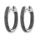 10k White Gold, All Black Diamond In/Out Hoop Earrings